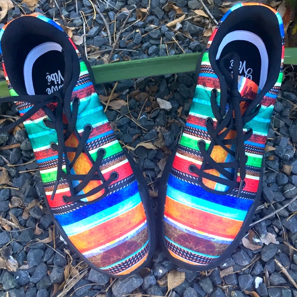 Yes We Vibe Multicolored Bohemian Sneakers Size 8